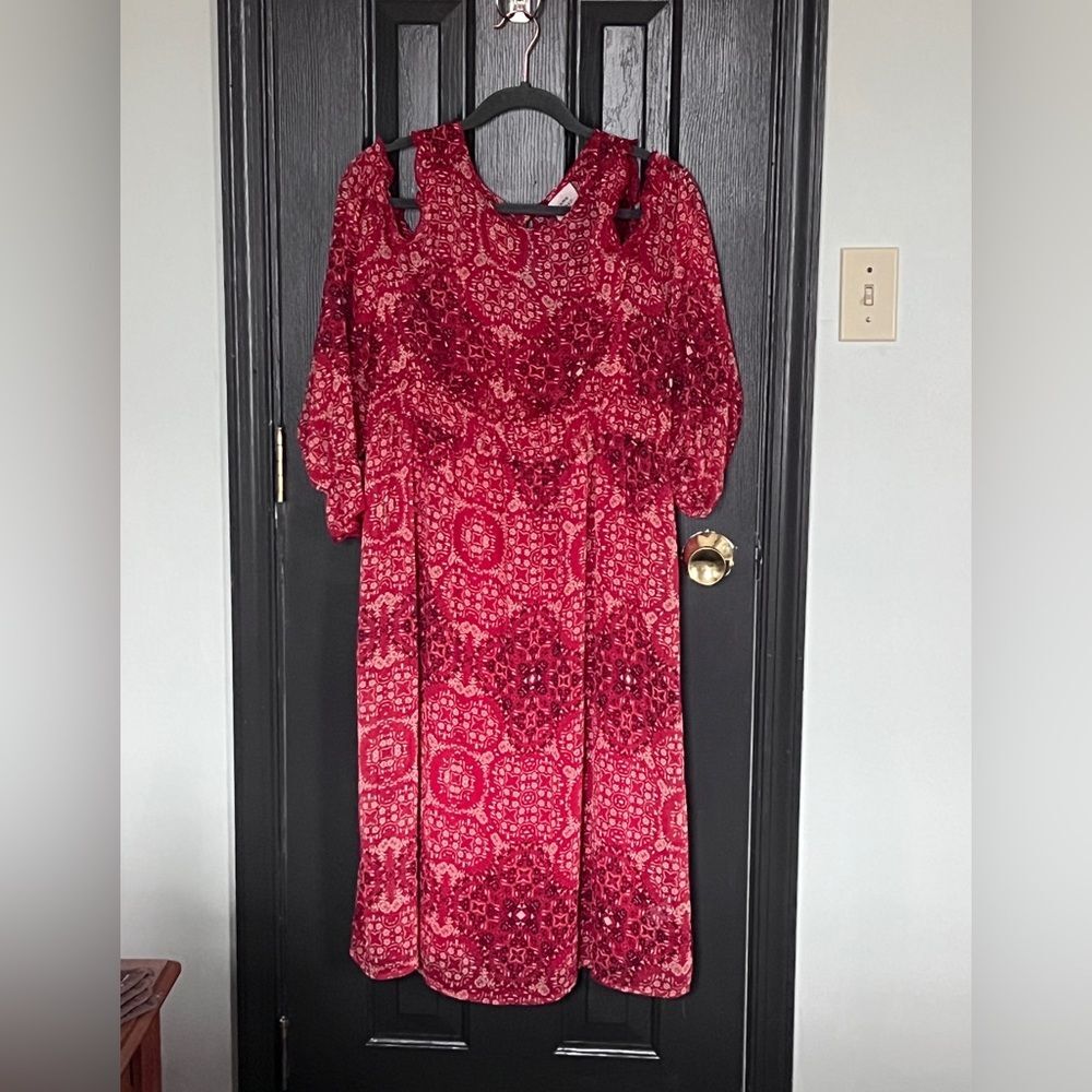 Knox Rose Burgundy Patterned Long Sleeve Dress Hippie Boho